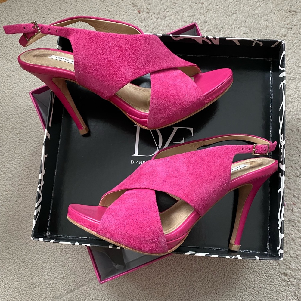 DVF Diane von Furstenberg Vada Pink Suede Platform Slingback Sandals